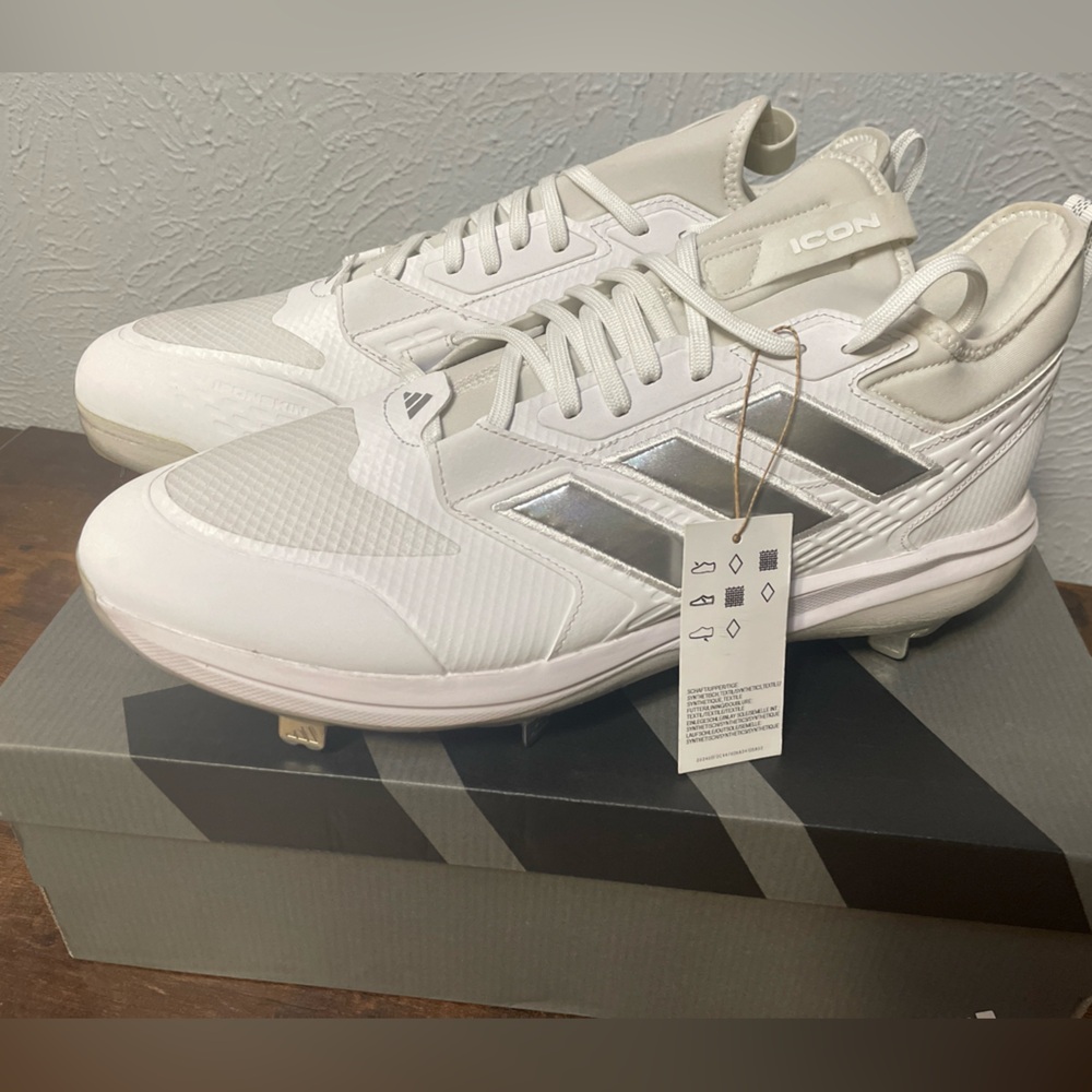 Adidas Icon 8 Boost Baseball Cleats White Grey Men's Size 15 Shoes Sneaker NIB